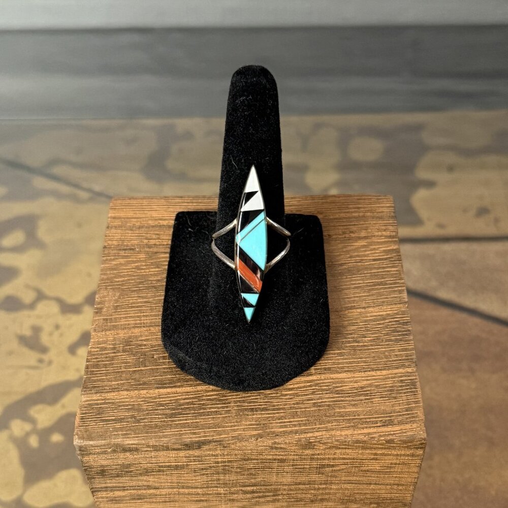 Zuni-style sterling silver inlay ring, size 7 - Picture 8 of 8